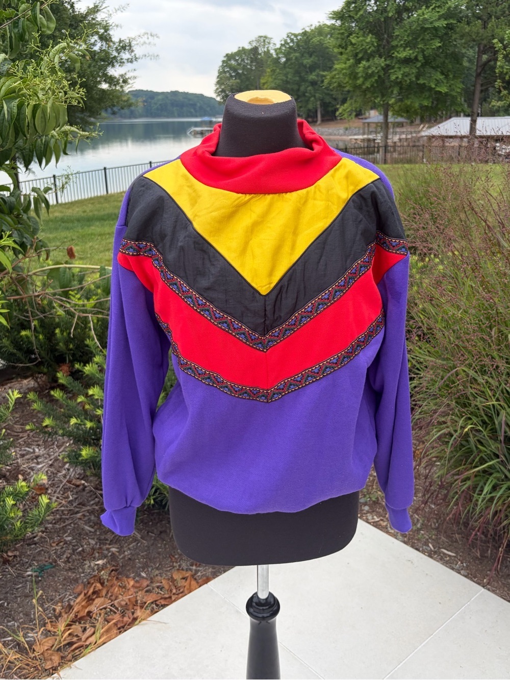 Vintage 90s Center Aisle Colorblock Southwestern Mock Neck Sweatshirt
